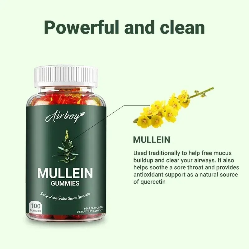 Gomitas De Mullein Alivio, Digestión Y Limpieza Pulmonar Verde