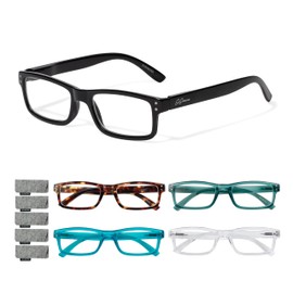 GiGimuna Reading Glasses,Blue Light Readers Glasses For Women Men 1.5,Anti Bluelight Eyestrain UV Glare Reading/Gaming/TV/Phones Glasses,Magnifying Glass With Spring Hinge 5 Pack(A)