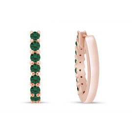14k Rose Gold Over Sterling Silver Round Cut May Brithstone Green Emerald Hoop Earrings (0.64" Diamter, 0.7 Cttw)