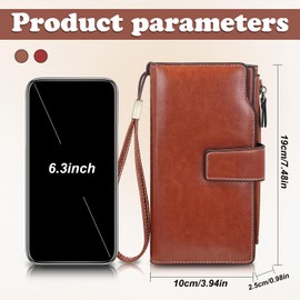 FuninCrea Women's RFID Large Capacity Wallet Women's Leather with 20 Credit Card Slots and Coin Pocket with Zip, Women's Purse Fashionable Purse with Hand Strap, red, Contemporary