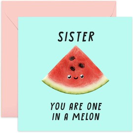 Old English Co. Fun Watermelon Birthday Card for Sister - 'One In A Melon' Sister Birthday Card - Well Done Card for Sister from Brother - New Job, Exam Results | Blank Inside with Envelope