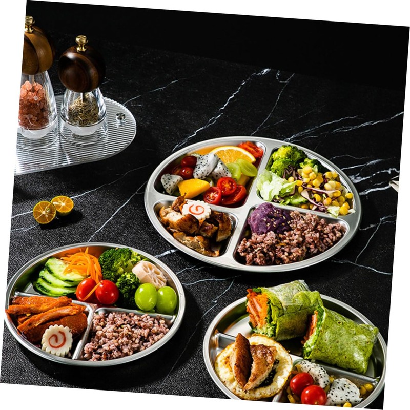 Ciieeo Stainless Steel Divided Plate Portion Control Plate for Adults