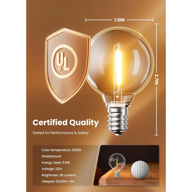 Brightown G40 Replacement LED Light Bulbs, 25 Pack Clear Globe