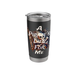A Pirate's Life For Me Waving Tattered Jolly Roger Flag Stainless Steel Insulated Tumbler