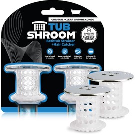 TubShroom Bathtub Drain Protector and Hair Catcher - 2 Pack, Chrome - Fits 1.5" - 1.75" Bathtub and Shower Drains