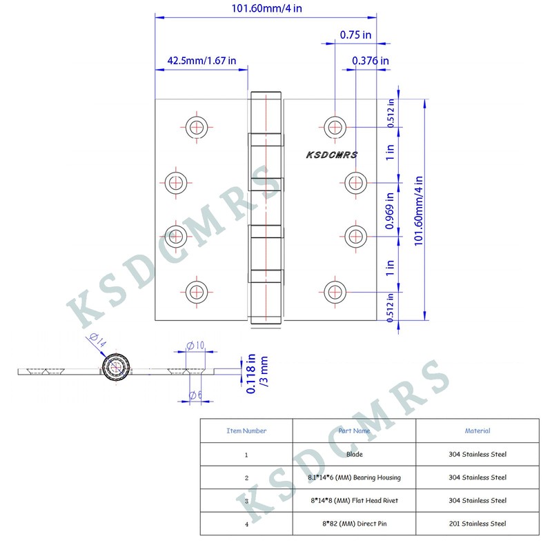 Stainless Steel Matte Black 4 inch Door Hinges,Interior Door Hinge，Heavy