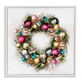 Stupell Industries Festive Ornamental Wreath Minimal Christmas Charm, Design by Ziwei Li White Framed Wall Art, 12x12