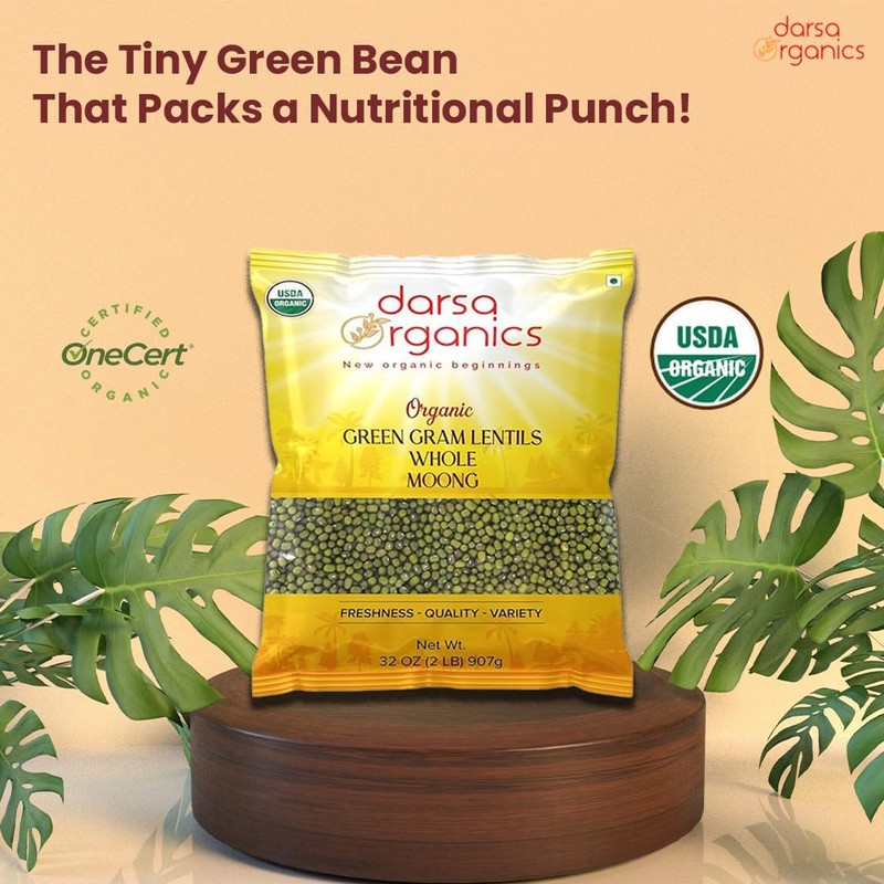 Darsa Organics Green Beans Whole Moong - 2 lb, USDA