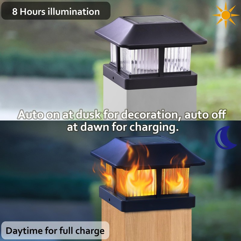 Dynaming Solar Flame Post Cap Lights Outdoor, Solar Powered Fence