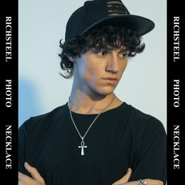 Richsteel Stainless Steel Egyptian Cross Necklace for Men Boys Religious Amulet Horus Eye Chain Ankh Jewellery for Birthday Father's Day, Stainless Steel, No Gemstone