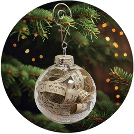 Bible Ornament Made with Pages from a Bible for Women, Handmade Bible Ornament with Scripture & Bible Verses Inside Glass Ball, Christmas Tree Decoration (Silver Hook)