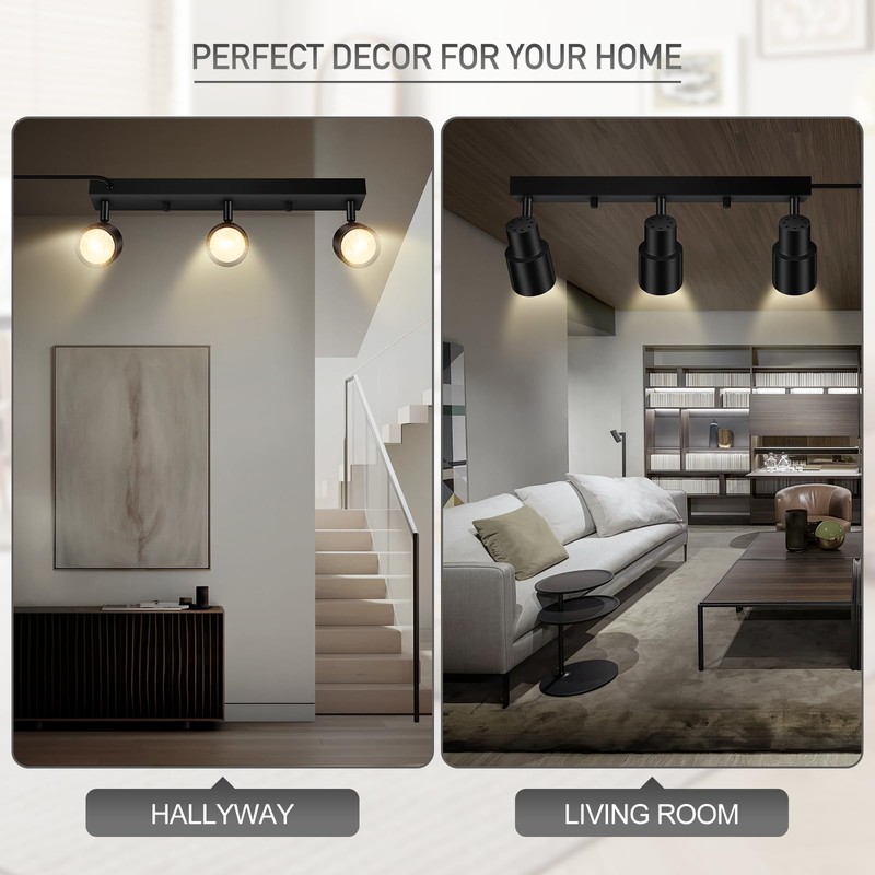 Plug-in Track Lighting LED, Track Light Fixtures Ceiling, Black Plug