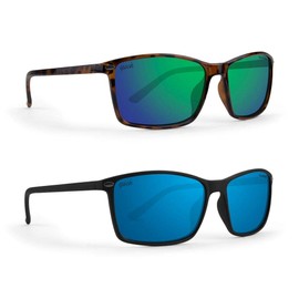 Epoch Eyewear 2 Pair Golf Sport Sunglasses Murphy Tortoise w/Polarized Green Mirror & Black w/Polarized Blue Mirror Lens