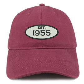 Trendy Apparel Shop Established 1955 Embroidered 70th Birthday Gift Soft Crown Cotton Cap - Maroon