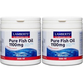 Lamberts Pure Fish Oil 1100mg Capsules – High Strength Omega 3 EPA & DHA – Heart & Brain Support – Twin Pack 180x2 Capsules