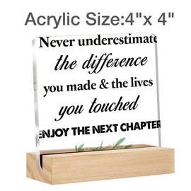 Coworker Gifts Never Underestimate the Difference You Made Clear Desk Decorative Sign for Coworker Boss Colleague Retirement Leaving Gift Acrylic Sign with Stand Table Plaque Sign Keepsake Decor