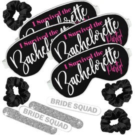 Bachelorette Party Survival Kit Fillers - Set of 12: (4) I Survived The Bachelorette Party Sleep Masks, (4) Silver Bride Squad Nail Files, & (4) Black Satin Scrunchies - 12pcSet(Hgvr) SLV/Blk