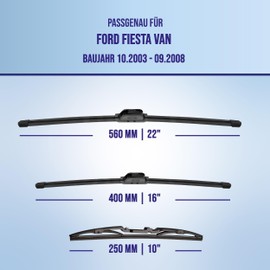 alca® Windscreen Wiper Set with Rear Wiper for Ford Fiesta Van (10.2003-09.2008) U-FLAT Flat Bar Wiper Front and Rear Wiper
