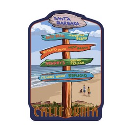 Die Cut Sticker Santa Barbara, California, Stearns Wharf, Destination Sign, Contour Vinyl Sticker 1 to 3 inches (Waterproof Decal for Cars, Water Bottles, Laptops, Coolers), Small