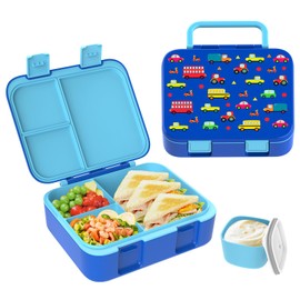 hombrima Kinder Lunch Box, Bento Box Food Storage Container mit Multi-Fächern für Jungen Mädchen Kinder Erwachsene Arbeitsschule (Blau-Cars)