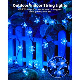 Brightown 60 LED Solar Flower String Lights for Outside Waterproof Fairy Lights for Garden Yard Fence Patio Christmas Tree Wedding Party Decor, Blue