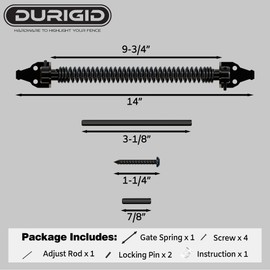 DURIGID 14" Gate Springs Self Closing Outdoor, Gate Spring Self Closing Automatic Gate Closer Adjustable Tension Control Gate Closer Spring Gate Hardware for Heavier Wood Vinyl Fence, Black, 1 Pack
