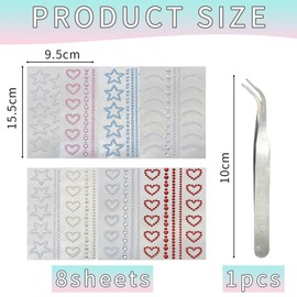8 Sheets Of Face Rhinestone Stickers And 1 Piece Of Tweezers, Face Makeup Stickers, Sparkling Rhinestone Stickers, Creative Decoration Stickers