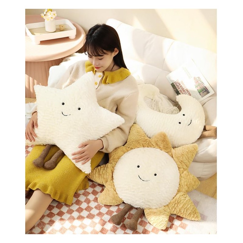 JOSON Cozy Sun Pillow Star Moon Sofa Cushion, Soft Bedside