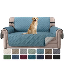 H.VERSAILTEX Reversible Loveseat Couch Covers for 2 Cushion Couch Water Repellent Couch Cover for Dog Couch Cover Protector Non Slip Furniture Protector with Elastic Strap(Loveseat, Cameo Blue/Beige)
