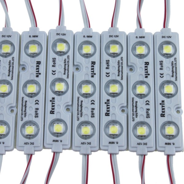 REXTiN Super Bright 200pcs 3 LED Module White 5050 SMD 66-72LM Each Module Waterproof Decorative Light for Letter Sign Advertising Signs with Tape Adhesive Backside