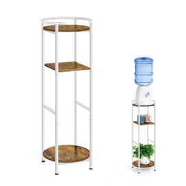 Water Dispenser Stand 5 Gallon Water Cooler Jug Storage Rack Water Filter Stand with 2 Storage Shelves, Modern Flower Shelf Display for Home Kitchen Office Space Save, Rustic Brown & White