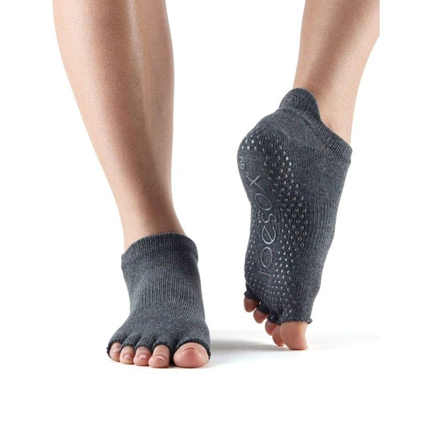 ToeSox Women's Grip Half Toe Low Rise Socks, charcoal gray