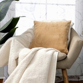 HOME LUXE Pack of 2 Corduroy Soft Solid Decorative Square Throw Pillow Covers Cushion Cases Pillow Cases for Couch Sofa Bedroom Car 18 x 18 Inch 45 x 45 cm (Biege)