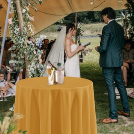 Fitable 6 Pack Gold Round Tablecloths - 108 Inches Round - Wrinkle and Stain Resistant Fabric Table Clothes, Washable Polyester Table Covers for Wedding, Party, Banquet, Formal Events