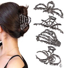 FloralGrace 4-Piece Metal Spider Hair Clips for Women, Gothic Hair Accessories, Skull Creepy Gifts for