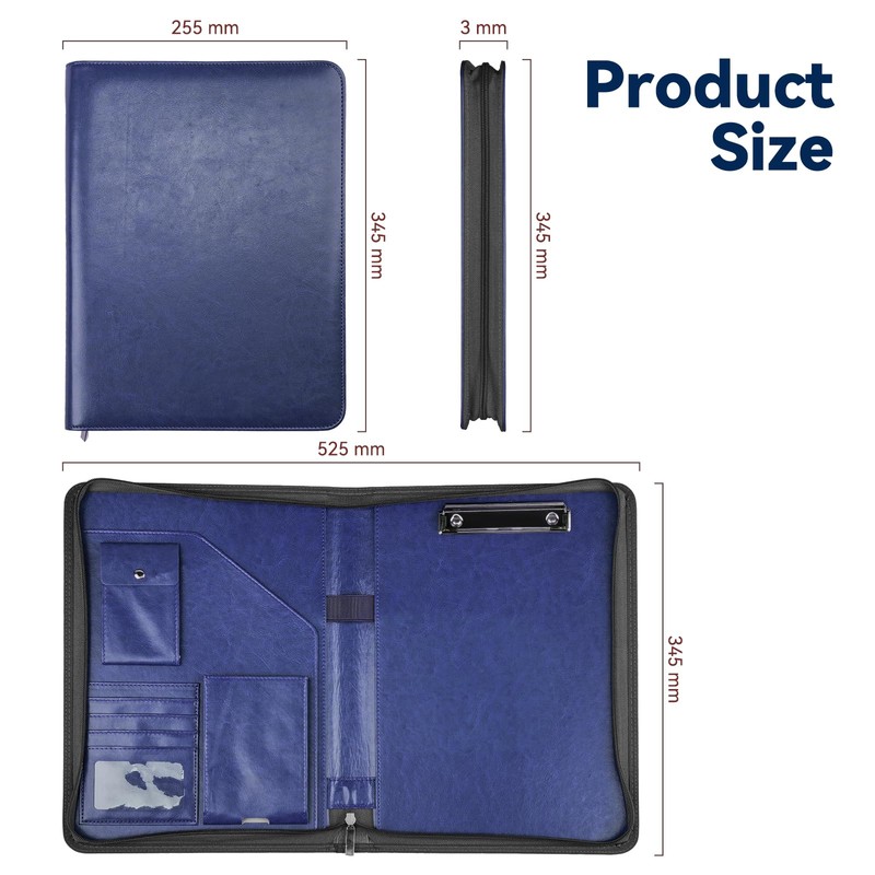 Zippered Padfolio Organizer, WRIYES Leather Planner Binder, 10.2 Inch Portfolio