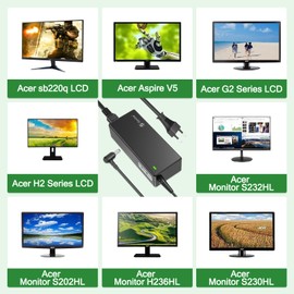 19V 3.42A AC Adapter Ladegerät für Acer Monitor R240HY, SB220Q, S220HQL, S232HL, S202HL, S230HL, S240HL, S271HL, G246HL, G276HL, G236HL, G226HQL, HN274H, H236HL, H276HL, H226HQL