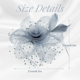 WATAME Fascinators for Women Girl Flower Mesh Feathers Tea Party Hat Kentucky Derby Hats Veil Headband with Hair Clip (Gray)
