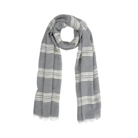 Humble Hilo Loomed Cotton Blend Scarf Shawl Wrap for Women - Lightweight Neck Scarf, Travel Coverup, Formal or a Summer Shawl (Pinstripes, Grey)