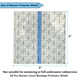 Shower Cover Bandage Protector Shield - Transparent Film PD Wound Dressing Barrier for Chest & Peritoneal Guard, 8"x8" (25)