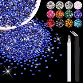 12000PCS 2mm Resin Rhinestones Bulk for Crafting (Royal Blue), Flatback Bedazzling Crystals for Crafts DIY Nail Decoration, Gems Charms for Tumbler Shoes Clothing Fabric with Pickup Pen and Tweezers