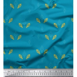 Soimoi Blue Velvet Fabric Tribal Leaves Print Fabric by The Yard 60 Inch Wide
