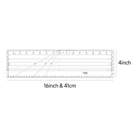 KEARING Clear Plastic Zero Centering Ruler, 41cm/16" x 4", Accurate Positioning and Marking Sewing Fashion Design Ruler Transparent Pattern Making Dress Making Ruler for Sewing Quilting