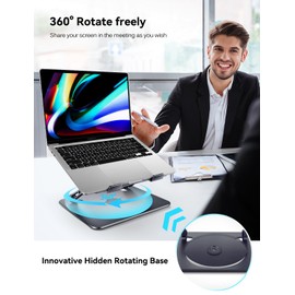 ivoler Adjustable Laptop Stand with 360° Rotating Base,Ergonomic Laptop Stand for Desk,Foldable & Portable Laptop Riser,Suitable for Collaborative Work, Fit MacBook/Laptop up to 16 inches[Space Gray]
