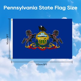 Pennsylvania State Flag 3x5 FT Outdoor, Vibrant Color Polyester PA Flag with 2 Brass Grommets, Pennsylvanian State Flag for Elections, Patriotic Decorations, Independence Day Celebrations