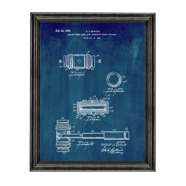 Judge's Gavel Patent Art Midnight Blue Print in a Black