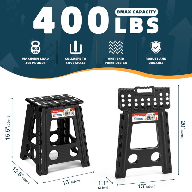 ACSTEP Folding Step Stool 16 Inch Heavy Duty Step Stool
