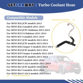Getfarway Turbo Coolant Hose, Turbocharger Coolant Hose Cooling Pipe Return Line 11539845352 Compatible with Mini Cooper R55 R56 R57 R58 R59 R60 R61 Engine Coolant Return Hose 2011-2014,11537645832