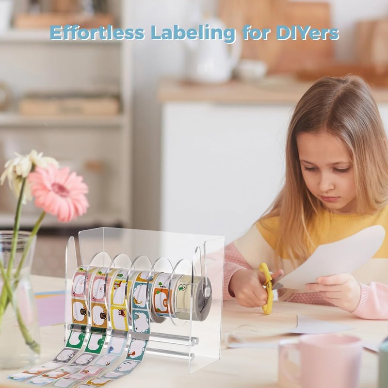 YOFAPA Clear Label Roll Holder, Transparent Acrylic Tape Dispenser, Adjustable