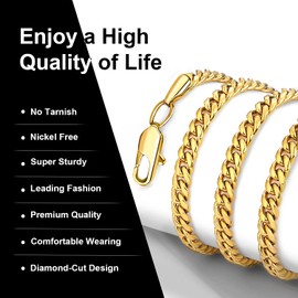 Evegfts Gold Chain Men, 5MM Diamond Cut Mens Chain Necklace Miami Cuban Chains for Men Women Jewelry Gift for Women Men Boy Girls Super Sturdy Shiny Mens Necklaces 22 Inch